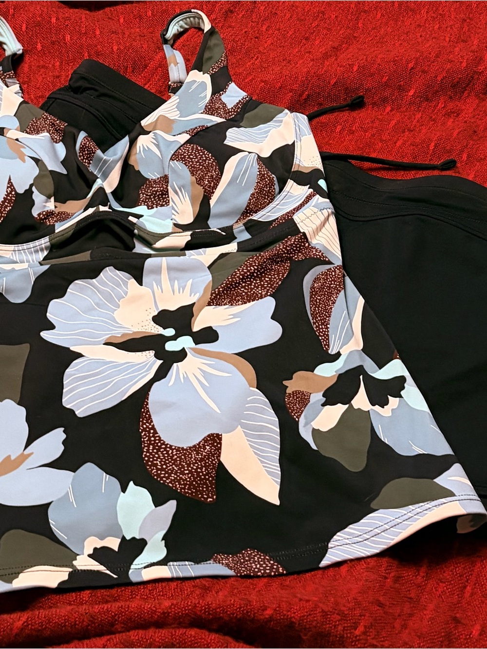 Floral Tankini Top in Black and Light Blue